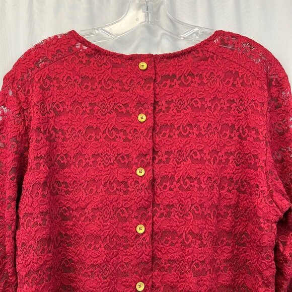 DB Established 1962 Womens Blouse Red Floral Lace Long Sleeve Lettuce Edge L - Picture 7 of 11
